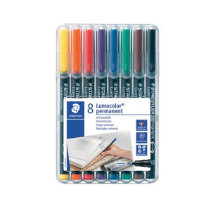 Staedtler Lumocolour Pen Permanent Fine Assorted (Pack of 8) 318-WP8