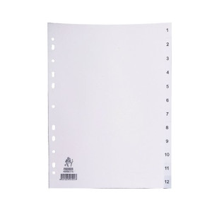 A4 White 1-12 Polypropylene Index WX01354