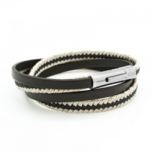 Bracelet cuir et corde personnalisé - le marin noir - Acier inoxydable