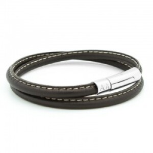 Bracelet cuir personnalisé - le surpiqué beige - Acier inoxydable