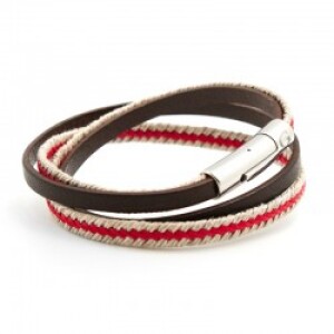 Bracelet cuir et corde personnalisé - le marin rouge - Acier inoxydable
