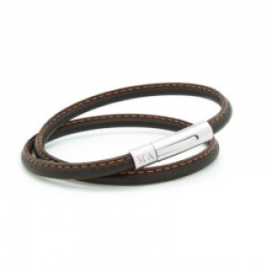 Bracelet cuir personnalisé - le surpiqué orange - Acier inoxydable