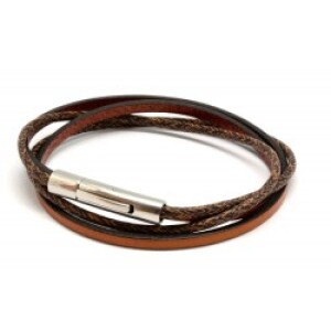 Bracelet cuir personnalisé - le chiné cognac - Acier inoxydable