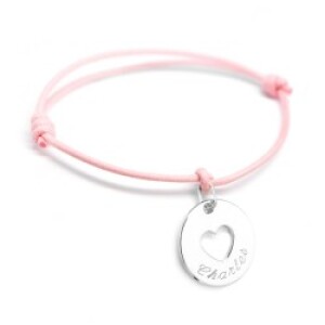 Bracelet cordon personnalisé - Accroche coeur - Argent