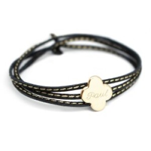 Bracelet cuir personnalisé - Amazone trèfle - Plaqué or