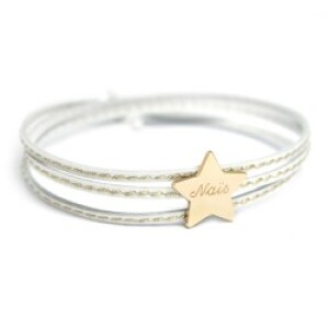 Bracelet cuir personnalisé - Amazone étoile - Plaqué or