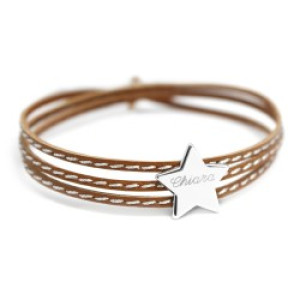 Bracelet cuir personnalisé - Amazone étoile - Argent