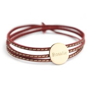 Bracelet cuir enfant personnalisé - Amazone médaille - Plaqué or
