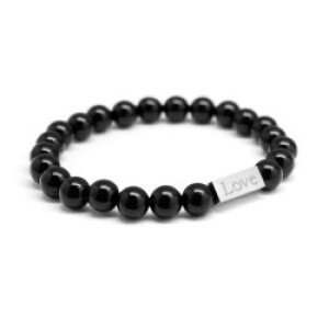 Bracelet perles homme personnalisé - agates noires - Acier inoxydable