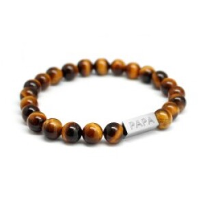 Bracelet perles homme personnalisé - oeil de tigre - Acier inoxydable