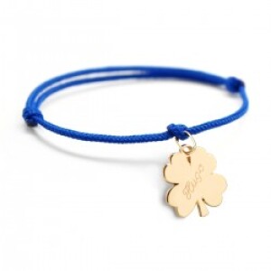 Bracelet cordon personnalisé - médaille trèfle - Plaqué or