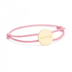 Bracelet cordon personnalisé - médaille ronde - Plaqué or