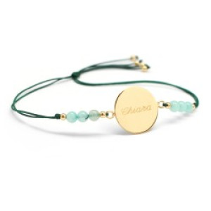 Bracelet personnalisé rainbow médaille - vert forêt - Plaqué or