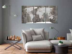 Tablou - World Map: Wooden World (3 Parts)