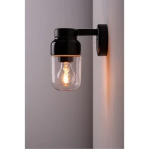 Ifö Ohm Wall Vägglampa LED E27 Svart 100/210 Klarglas IP44 8371-510-16 Replace: N/A