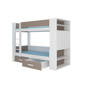 Łóżko piętrowe dwuosobowe GARET 200x90 Biały/Trufla ADRK