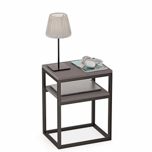 Stolik nocny z półka loft Indri Plus - Grafit - YRKE
