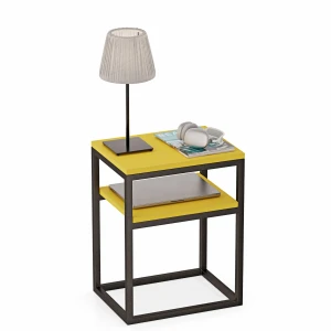 Stolik nocny z półka loft Indri Plus - Żółty - YRKE