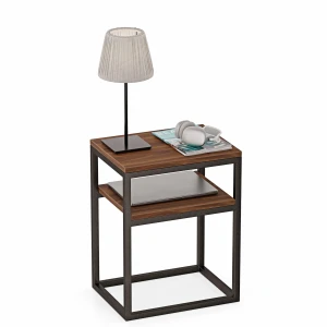 Stolik nocny z półka loft Indri Plus - Orzech - YRKE