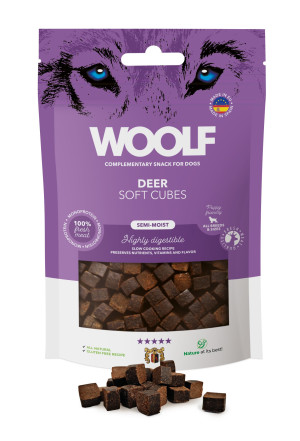 Woolf Soft Cubes Smaczki DEER Monoprotein - Delikatne kosteczki z jeleniem dla psa 100g 