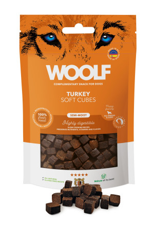 Woolf Soft Cubes Smaczki Turkey Monoprotein - Delikatne kosteczki z indyka dla psa 100g 