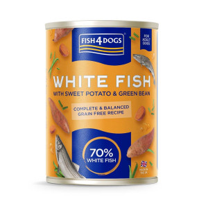 Fish4Dogs Biała Ryba z Batatami i Zieloną Fasolką- Karma mokra dla psa 395g