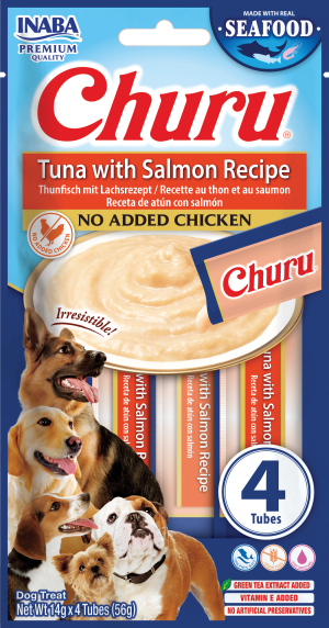 Inaba Dog Churu (Fish Based) Tuna with Salmon Recipe Kremowy toper tuńczyk z łososiem Przekąska dla psa 4x14g