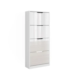 Skotøjsæske Luca Hvid/hvid højglans 59 x 137 cm med 4 hængslede skuffer Vicco