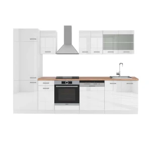 Køkkenrække R-Line Hvid højglans/hvid 300 cm , BP Eg Vicco