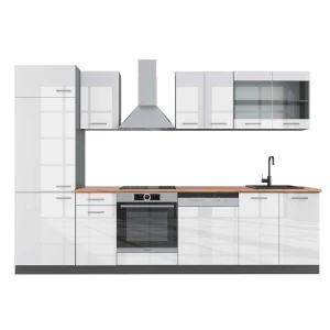 Køkkenrække R-Line Hvid højglans/antracit 300 cm , BP Eg Vicco