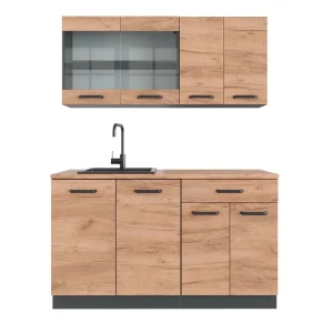 Küchenzeile R-Line Goldkraft Eiche/Anthrazit 140 cm , AP Eiche Vicco