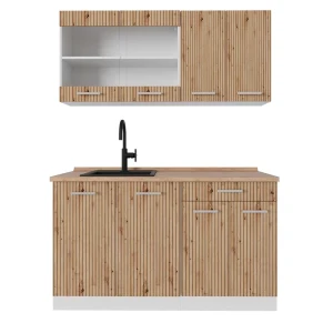 Küchenzeile R-Line Artisan Eiche/Weiß 140 cm , AP Eiche Vicco