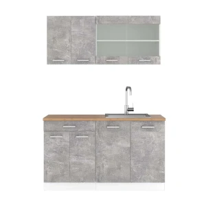 Küchenzeile R-Line Beton/Weiß 140 cm , AP Eiche Vicco