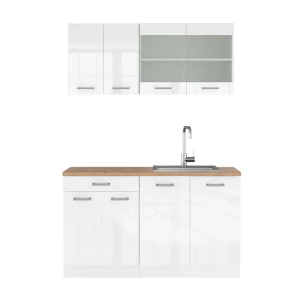 Singlekøkken R-Line Hvid højglans/hvid 140 cm , BP Eg Vicco