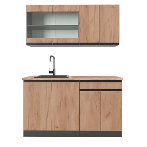 Singleküche R-Line Goldkraft Eiche/Anthrazit 140 cm  J-Shape, AP Eiche Vicco