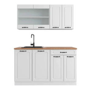 Küchenzeile R-Line Weiß Landhaus/Weiß 140 cm , AP Eiche Vicco