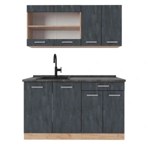 Eenpersoonskeuken R-Line Zwart beton/goud eiken 140 cm WB Antraciet Vicco