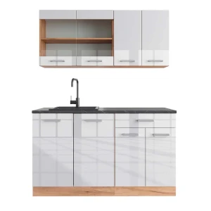 Singlekøkken R-Line Hvid højglans/guld power oak 140 cm , BP Antracit Vicco