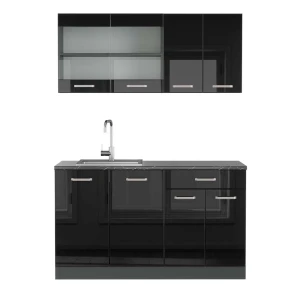 Singlekøkken R-Line Højglans sort/antracit 140 cm , BP Antracit Vicco