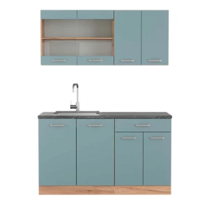 Singleküche R-Line Blau-Grau/Goldkraft Eiche 140 cm , AP Anthrazit Vicco