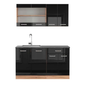 Singleküche R-Line Schwarz Hochglanz/Goldkraft Eiche 140 cm , AP Anthrazit Vicco