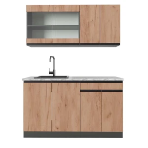 Pojedyncza kuchnia R-Line Złoty dąb power/antracyt 140 cm  J-Shape, BP Marmur Vicco