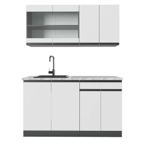 Singleküche R-Line Weiß/Anthrazit 140 cm  J-Shape, AP Marmor Vicco