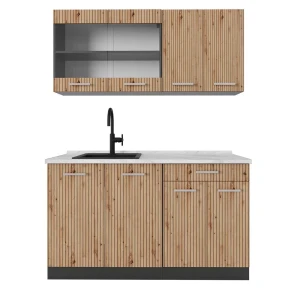 Eenpersoonskeuken R-Line Artisanaal eiken/antraciet 140 cm , WB Marmer Vicco