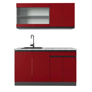 Cuisine R-Line Rouge/Anthracite 140cm  J-Shape, PT Marbre Vicco