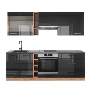 Køkkenrække Fame-Line Antracit højglans/guld power oak 235 cm , BP Antracit Vicco