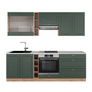 Küchenzeile Fame-Line Grün-Gold Landhaus/Goldkraft Eiche 235 cm , AP Marmor Vicco
