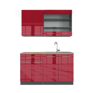 Singlekøkken Fame-Line Bordeaux højglans/antracit 140 cm , BP Eg Vicco