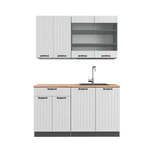 Singleküche Fame-Line Weiß Landhaus/Anthrazit 140 cm , AP Eiche Vicco