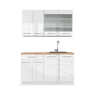 Singlekøkken Fame-Line Hvid højglans/hvid 140 cm , BP Eg Vicco